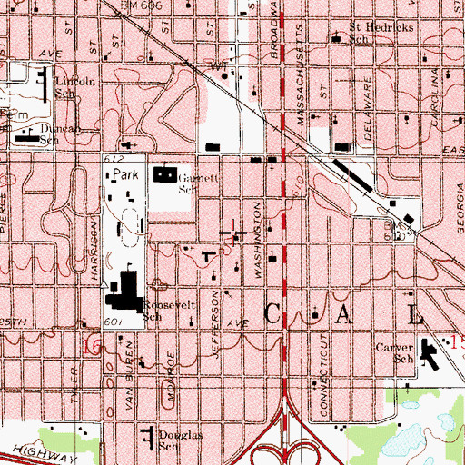 Topographic Map of Saint Monica's Roman Catholic Church (historical), IN
