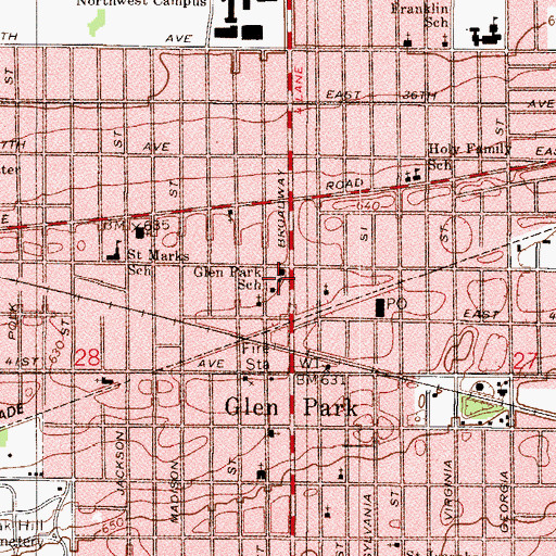 Topographic Map of Glen Park Community Center, IN