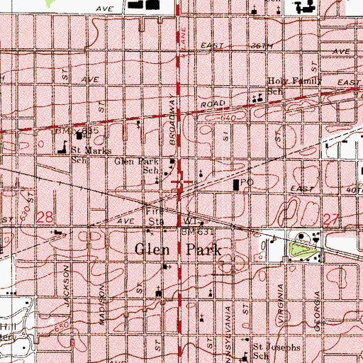 Topographic Map of John F Kennedy Branch Gary Public Library, IN