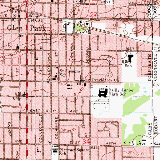 Topographic Map of Fortyfifth Avenue Baptist Church (historical), IN