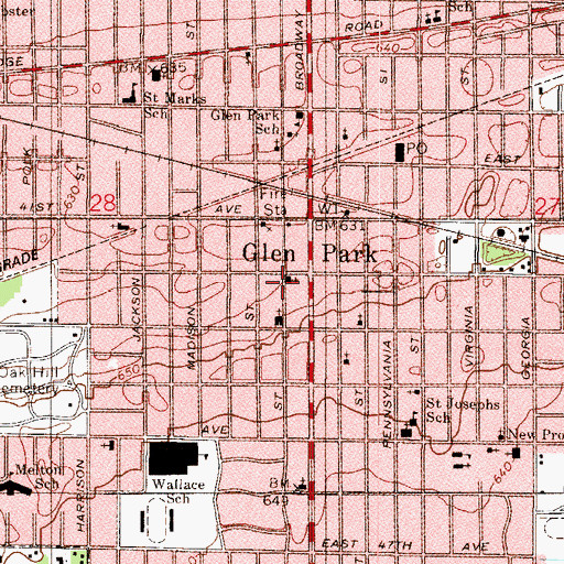 Topographic Map of Glen Park Baptist Church (historical), IN