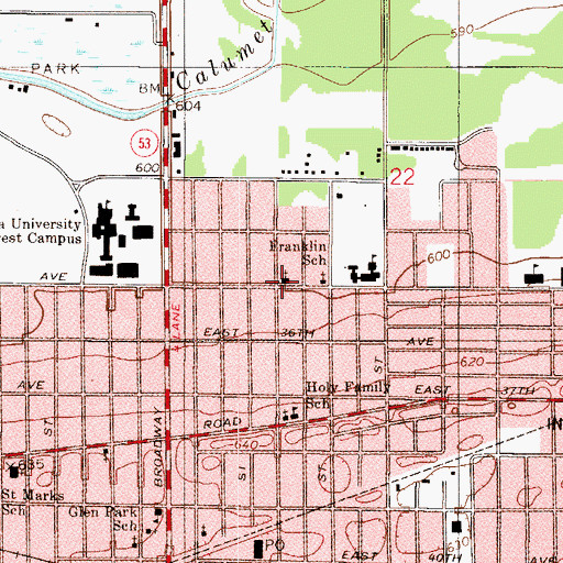 Topographic Map of Saint Peters Assyrian Eastern Church, IN