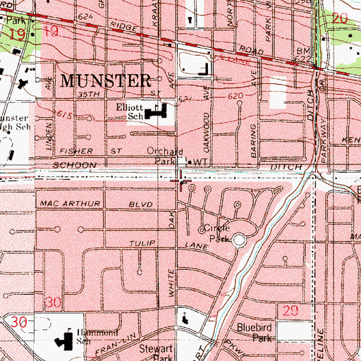 Topographic Map of Munster Bible Church, IN