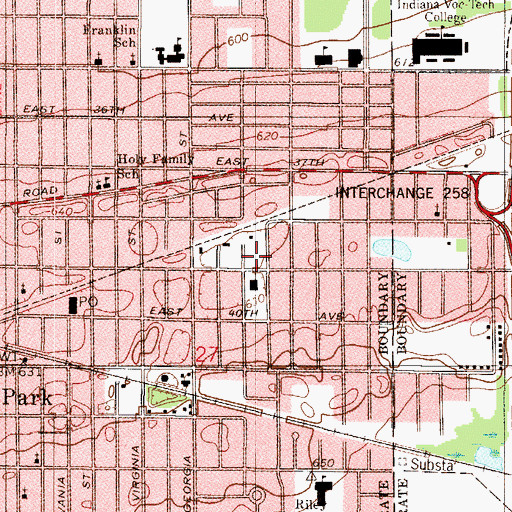Topographic Map of Glen Park Optimist Club Ball Park, IN