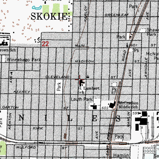 Topographic Map of Saint Lambert's Catholic Church, IL