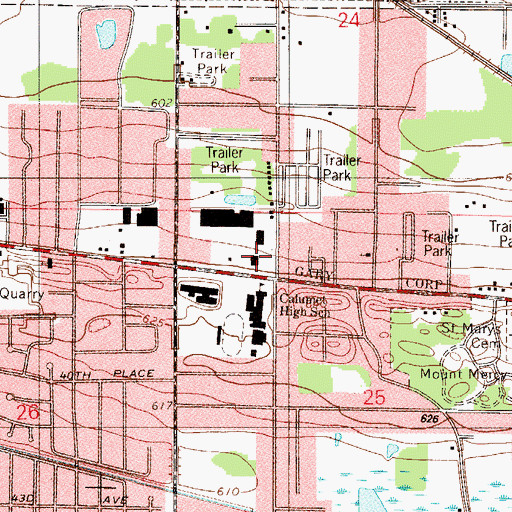 Topographic Map of Ridge Plaza Shopping Center, IN