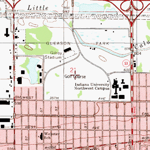 Topographic Map of South Gleason Park Golf Course, IN