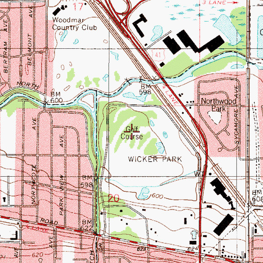Topographic Map of Wicker Park Golf Course, IN