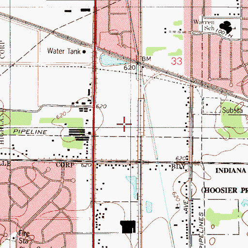 Topographic Map of Highland Grove Shopping Center, IN