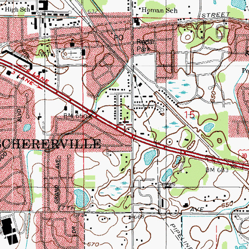 Topographic Map of Oak Ridge Center Shopping Center, IN