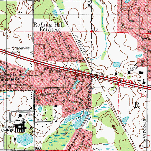 Topographic Map of Pine Island Plaza Shopping Center, IN