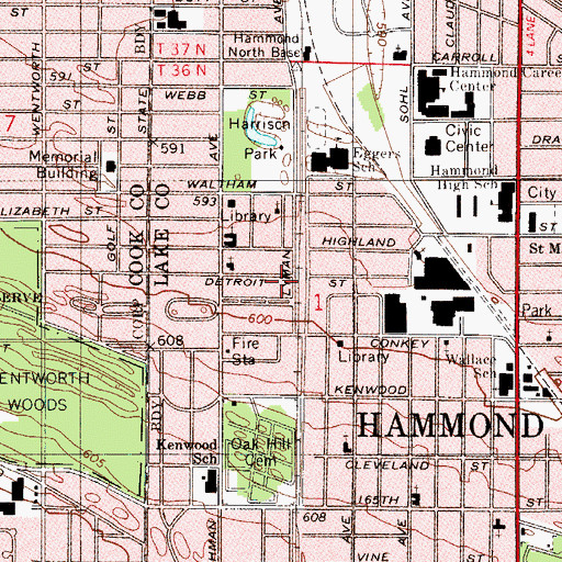 Topographic Map of Sawyer Business College, IN