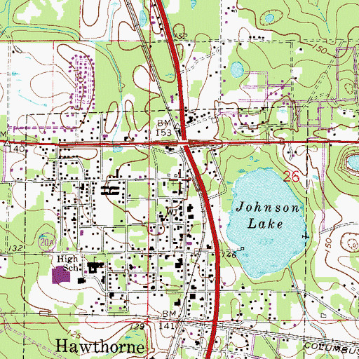 Topographic Map of Hawthorne Baptist Church Cemetery, FL
