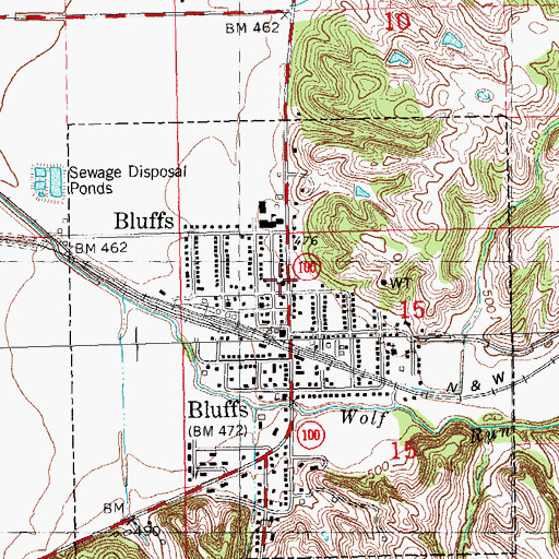 Topographic Map of Bluffs United Methodist Church, IL