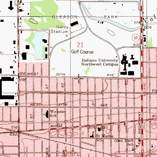 Topographic Map of Lindenwood Hall, IN