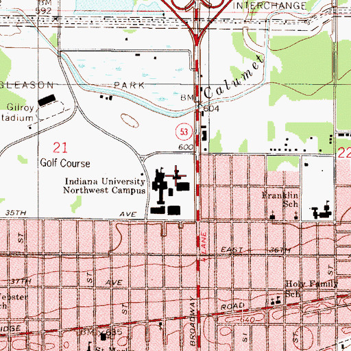 Topographic Map of Moraine Student Center, IN