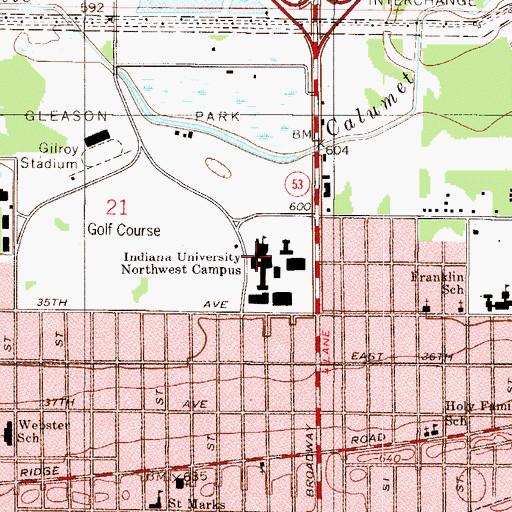 Topographic Map of Tamarack Hall, IN