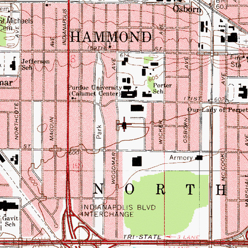 Topographic Map of C H Lawshe Hall, IN