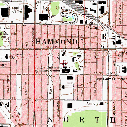 Topographic Map of Donald S Powers Computer Education Building, IN
