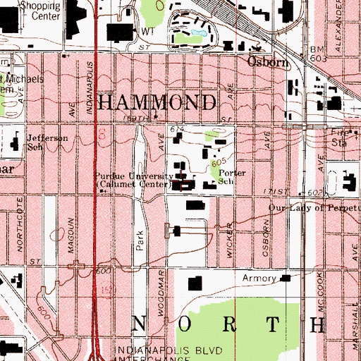 Topographic Map of Millard E Gyte Building, IN