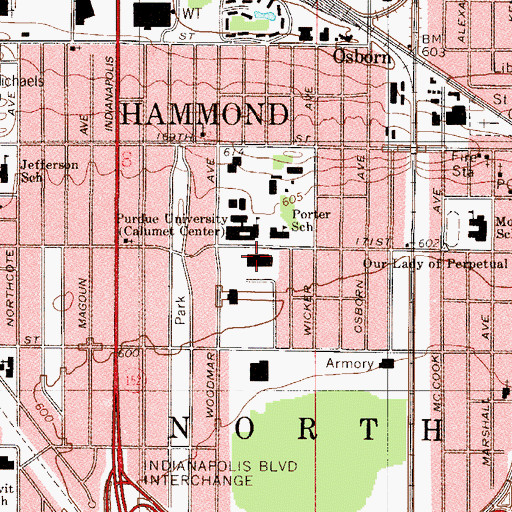 Topographic Map of Student Faculty Library Center, IN