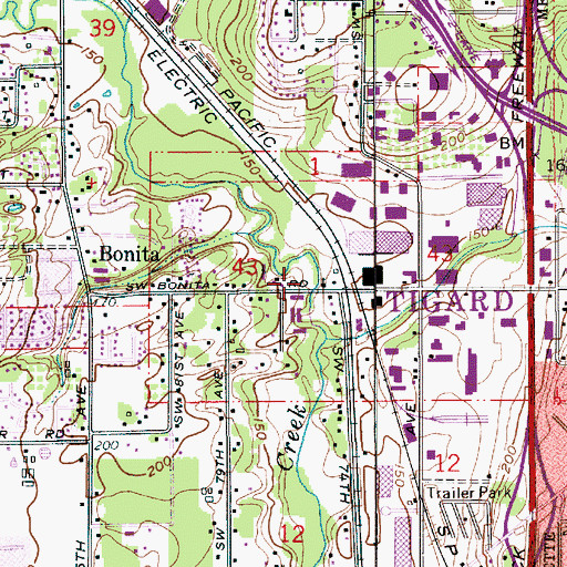 Topographic Map of Bonita City Park, OR