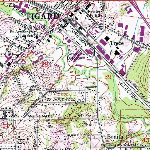 Topographic Map of Fanno Creek City Park, OR