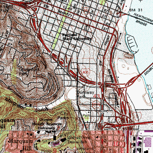 Topographic Map of Portland Center City Park, OR
