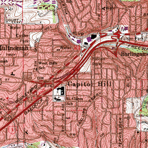 Topographic Map of Burlingame City Park, OR