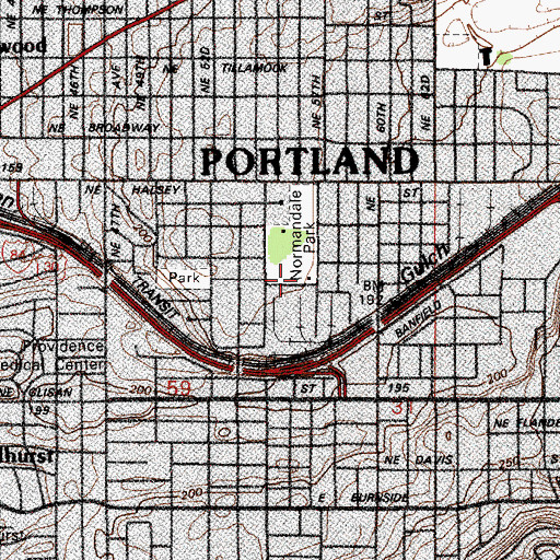 Topographic Map of Erv Lind Stadium, OR