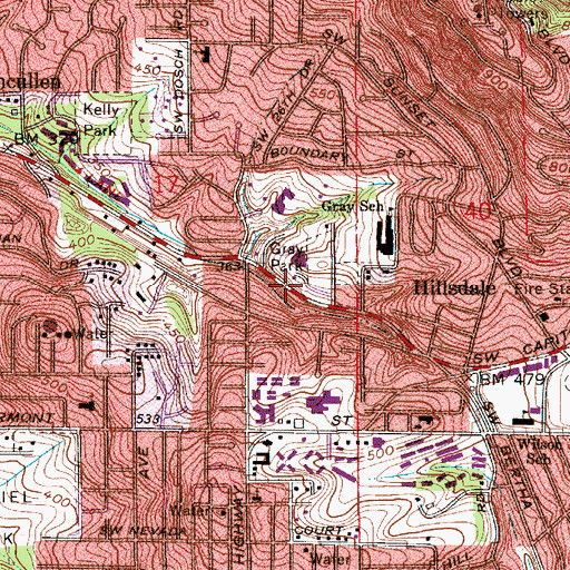 Topographic Map of Hillsdale City Park, OR