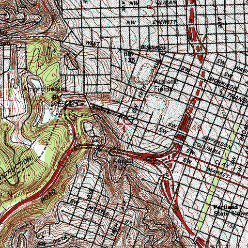 Topographic Map of Jefferson Street City Park, OR