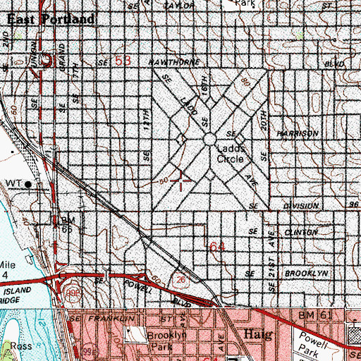 Topographic Map of Ladd's Rose Gardens Circle and Squares, OR