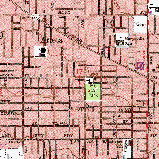 Topographic Map of Mount Scott Community Center, OR