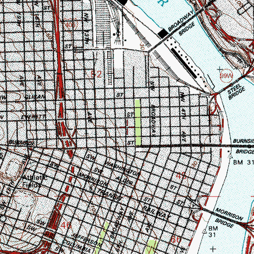 Topographic Map of North Park Blocks, OR