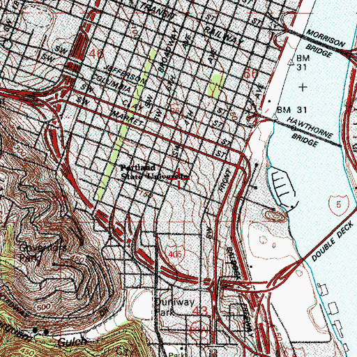 Topographic Map of Pettygrove City Park, OR