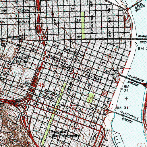 Topographic Map of Pioneer Courthouse Square, OR