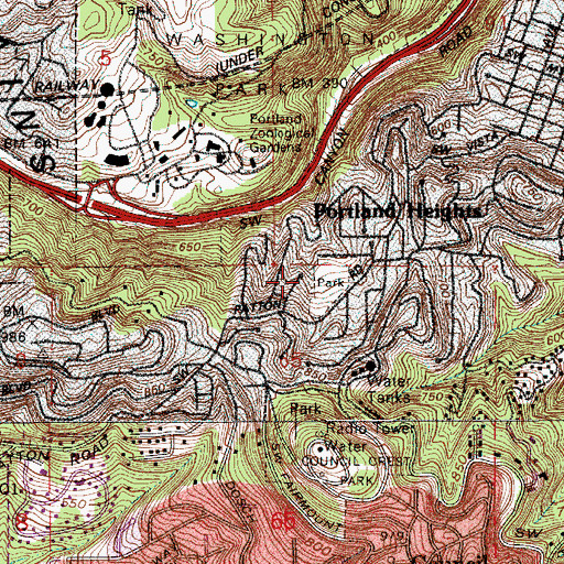 Topographic Map of Portland Heights City Park, OR