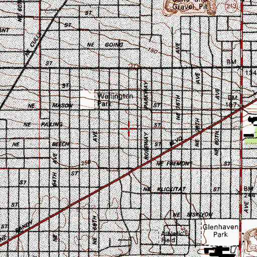 Topographic Map of Roseway Parkway, OR
