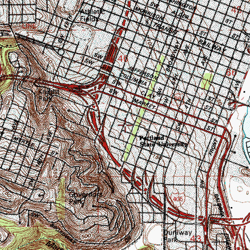 Topographic Map of South Park Blocks, OR