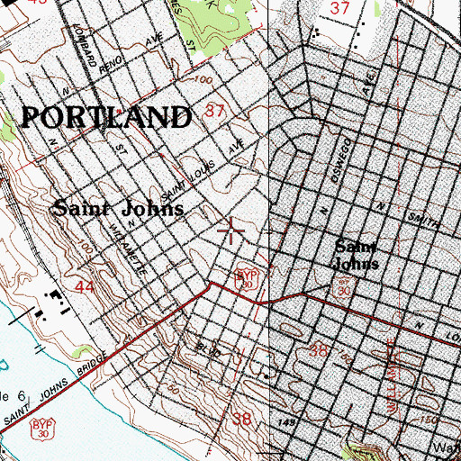 Topographic Map of Saint Johns Community Center, OR