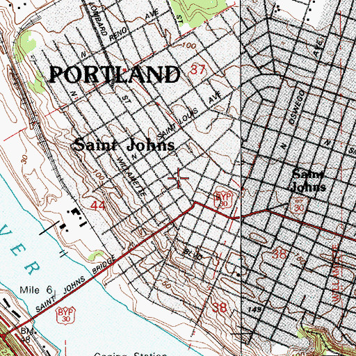 Topographic Map of Saint Johns Racquet Center, OR