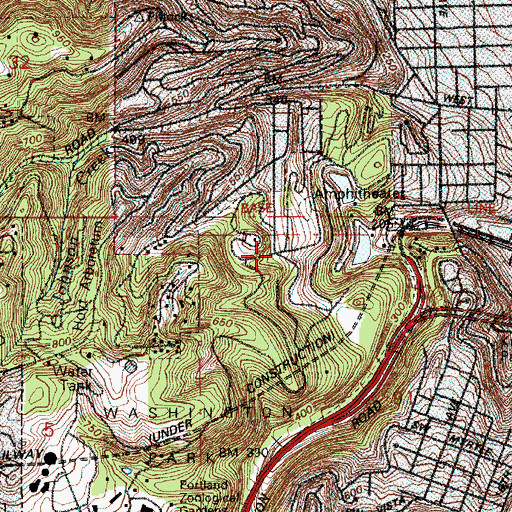 Topographic Map of Washington Park International Rose Test Gardens, OR