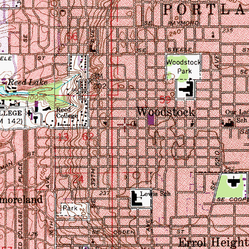Topographic Map of Woodstock Community Center, OR