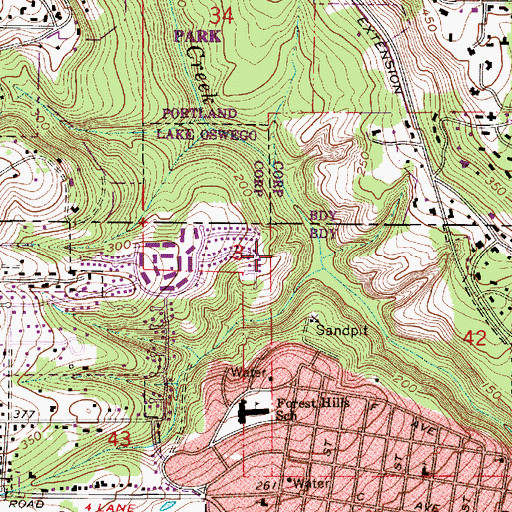 Topographic Map of Hide-A-Way City Park, OR