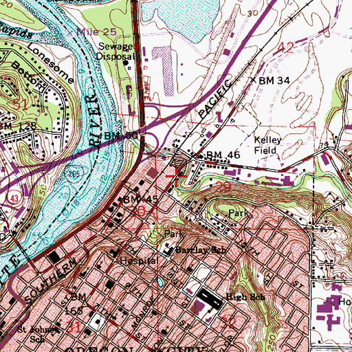 Topographic Map of Abernethy Creek City Park, OR