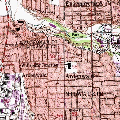 Topographic Map of Ardenwald Park, OR