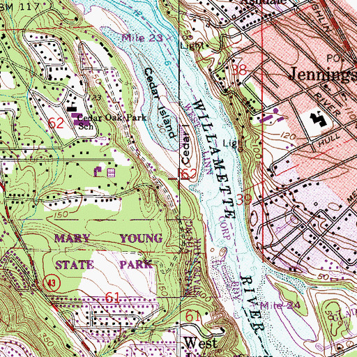 Topographic Map of Cedar Island Park, OR