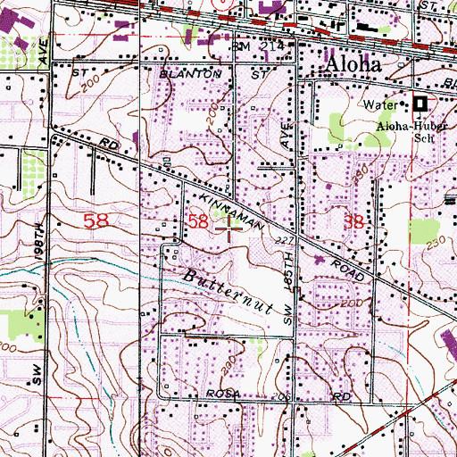 Topographic Map of Aloha Swim Center, OR
