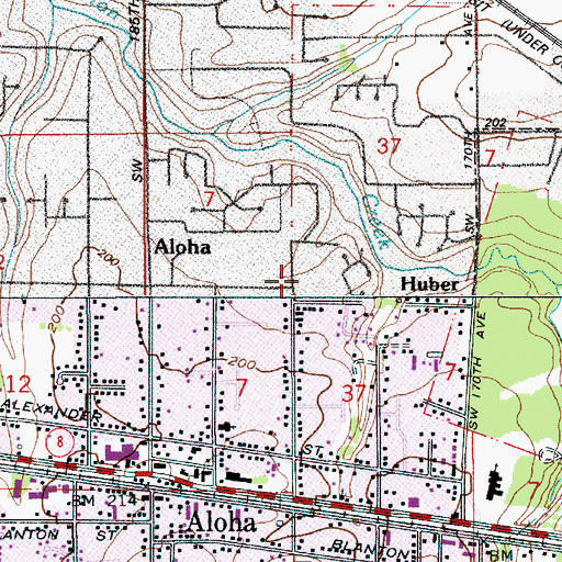 Topographic Map of Alohawood Park, OR